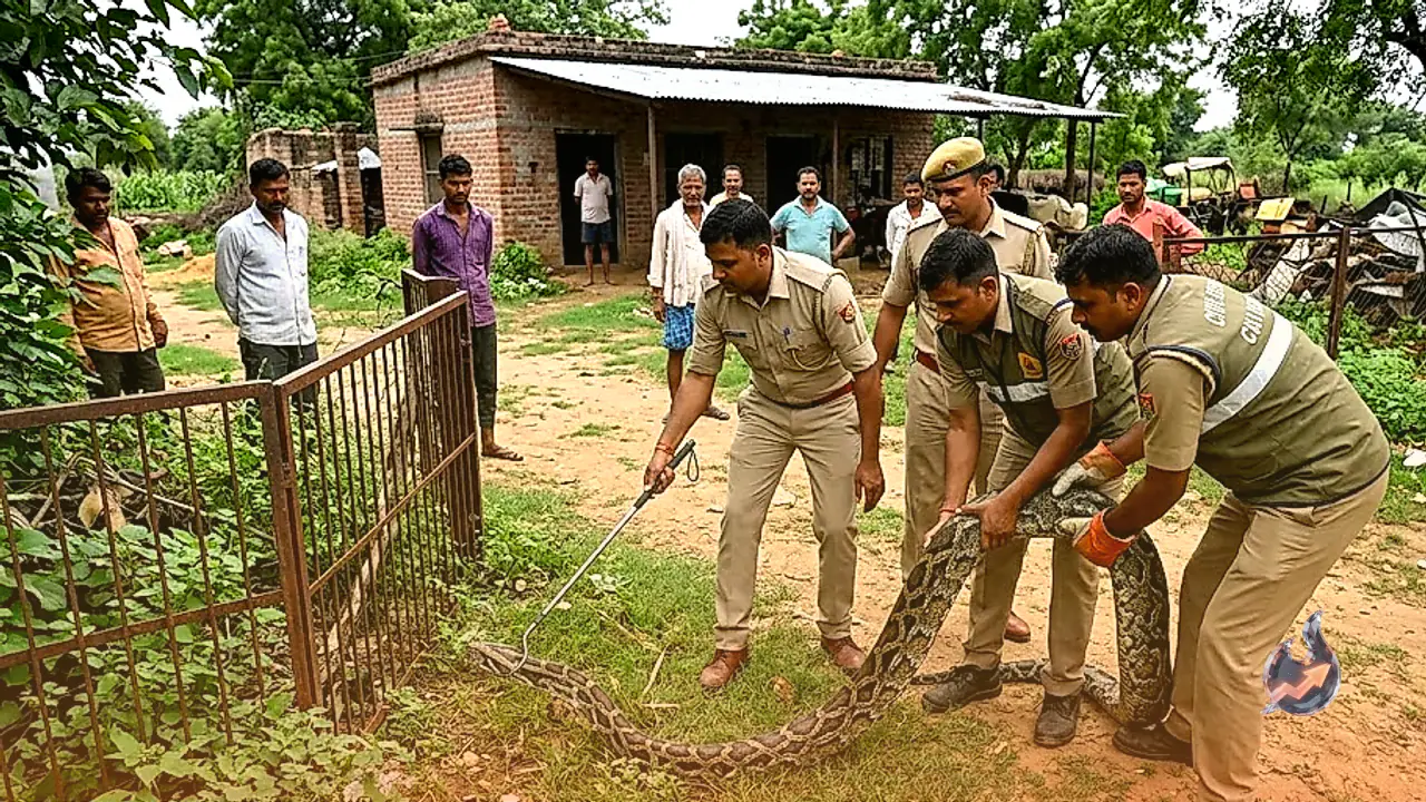 10-foot python creates panic in Bhilwara farmhouse after hunting duck, rescued safely
