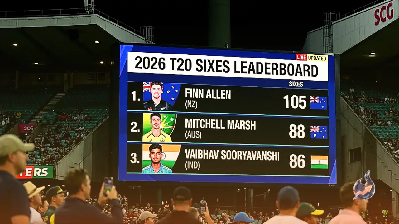 2026 T20 Sixes Leaderboard: Mitchell Marsh Overtakes Indian Teenager Vaibhav Sooryavanshi as Finn Allen Holds Top Spot