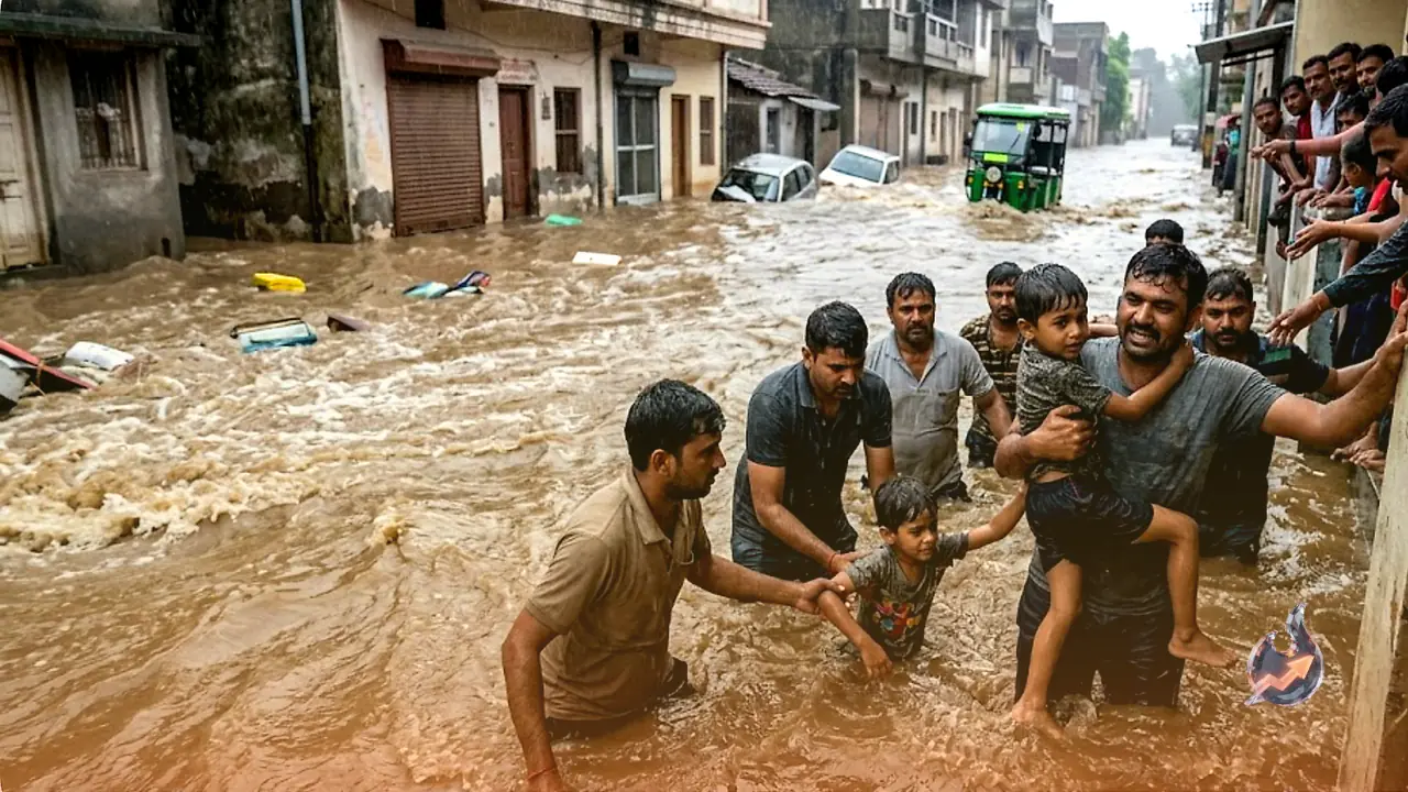 Gujarat's Jamjodhpur Sees 6.5 Inches of Rain in 4 Hours, Locals Pull Two Children Out of Raging Floodwater
