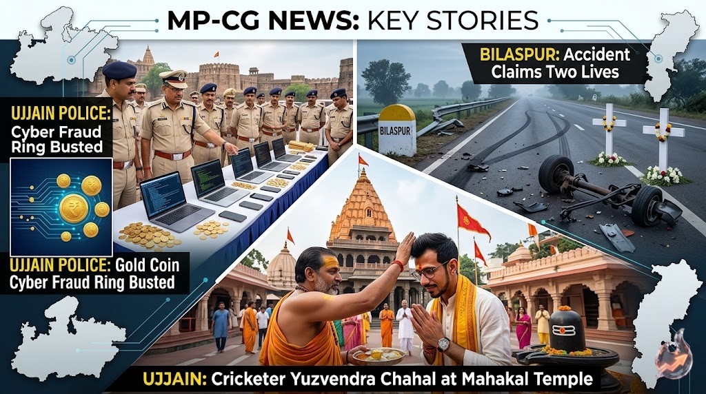 MP-CG समाचार: उज्जैन में साइबर ठग गिरोह का भंडाफोड़, बिलासपुर में भीषण सड़क हादसे में दो भाइयों की मौत