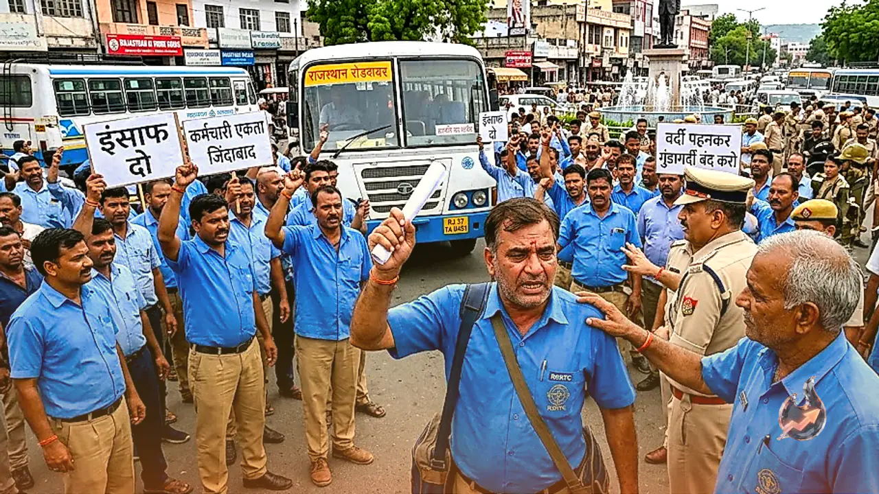 Ajmer Roadways Workers Block Ambedkar Circle After Uniformed Assailant Attacks Bus Driver