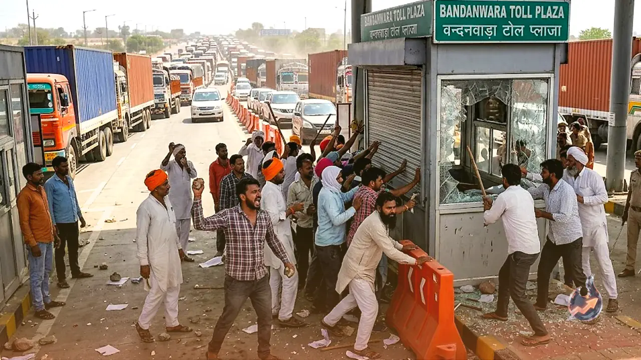 Violence Erupts on NH-48 in Ajmer: Angry Truck Drivers Vandalize Bandanwara Toll Plaza After Driver Assault, Massive Jam Strands Commuters