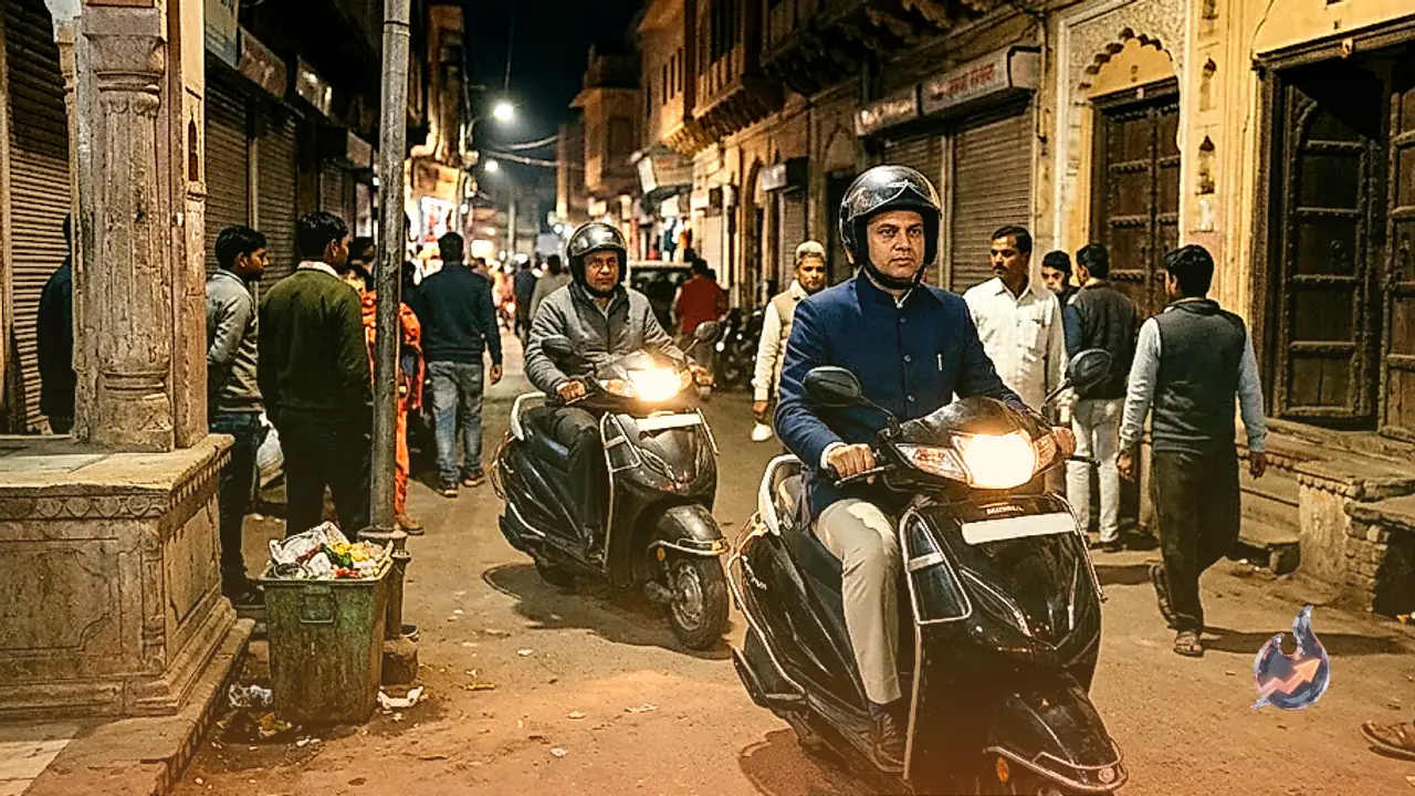 Jaipur District Collector Sandesh Nayak Rides Scooty Late at Night to Inspect Walled City Sanitation