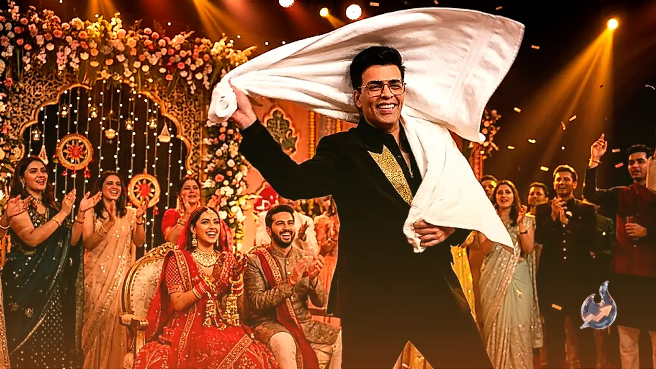 Karan Johar Steals the Show at Akansha Ranjan and Sharan Sharma’s Sangeet with Iconic Towel Dance