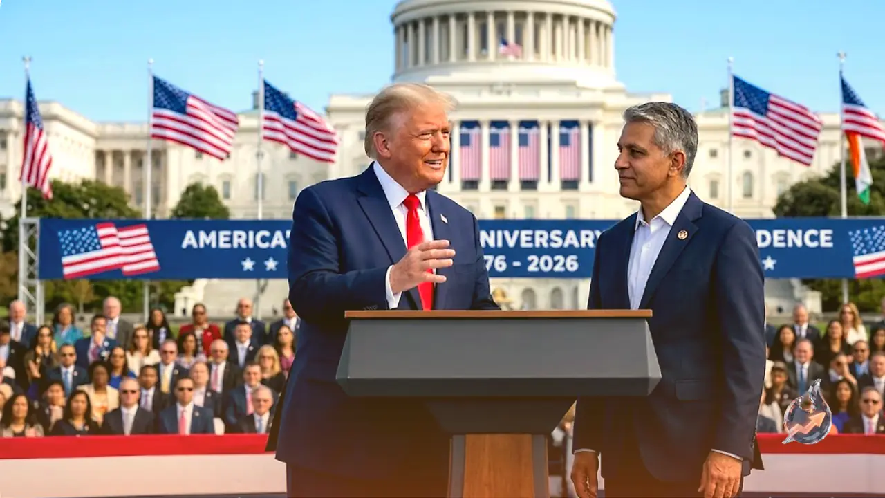 India's US ambassador Sergio Gor stands beside Trump as America marks 250 years of Independence