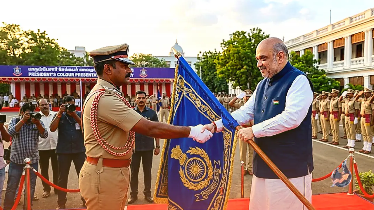 Amit Shah Honours Puducherry Police With President Colour For Exemplary Service