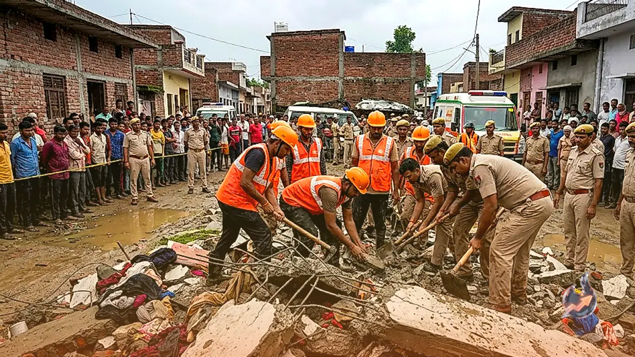 Tragedy in Amroha as Freshly Laid Roof Lintel Collapses During Heavy Rain Leaving 3 Dead Including Child and 6 Injured