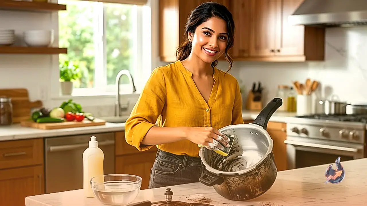 Easy ways to clean a heavily blackened pressure cooker, whistle and gasket will shine like new