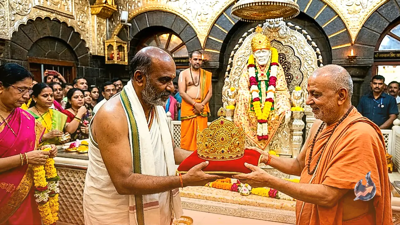 आंध्र प्रदेश के श्रद्धालु ने साईं बाबा को अर्पित किया नवग्रह आकृतियों वाला 1 करोड़ का सोने का मुकुट