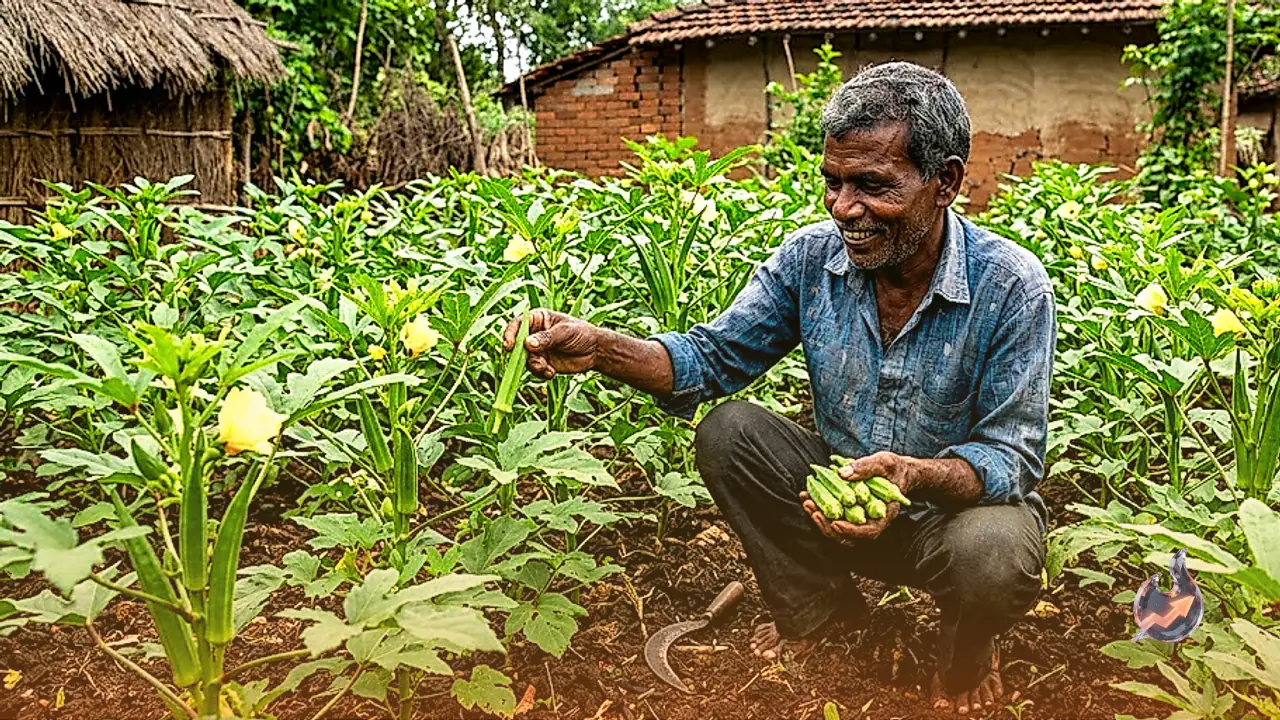 Fresh Harvest from 40 Plants, Bastar Villager Chetan Singh Demonstrates Backyard Okra Cultivation