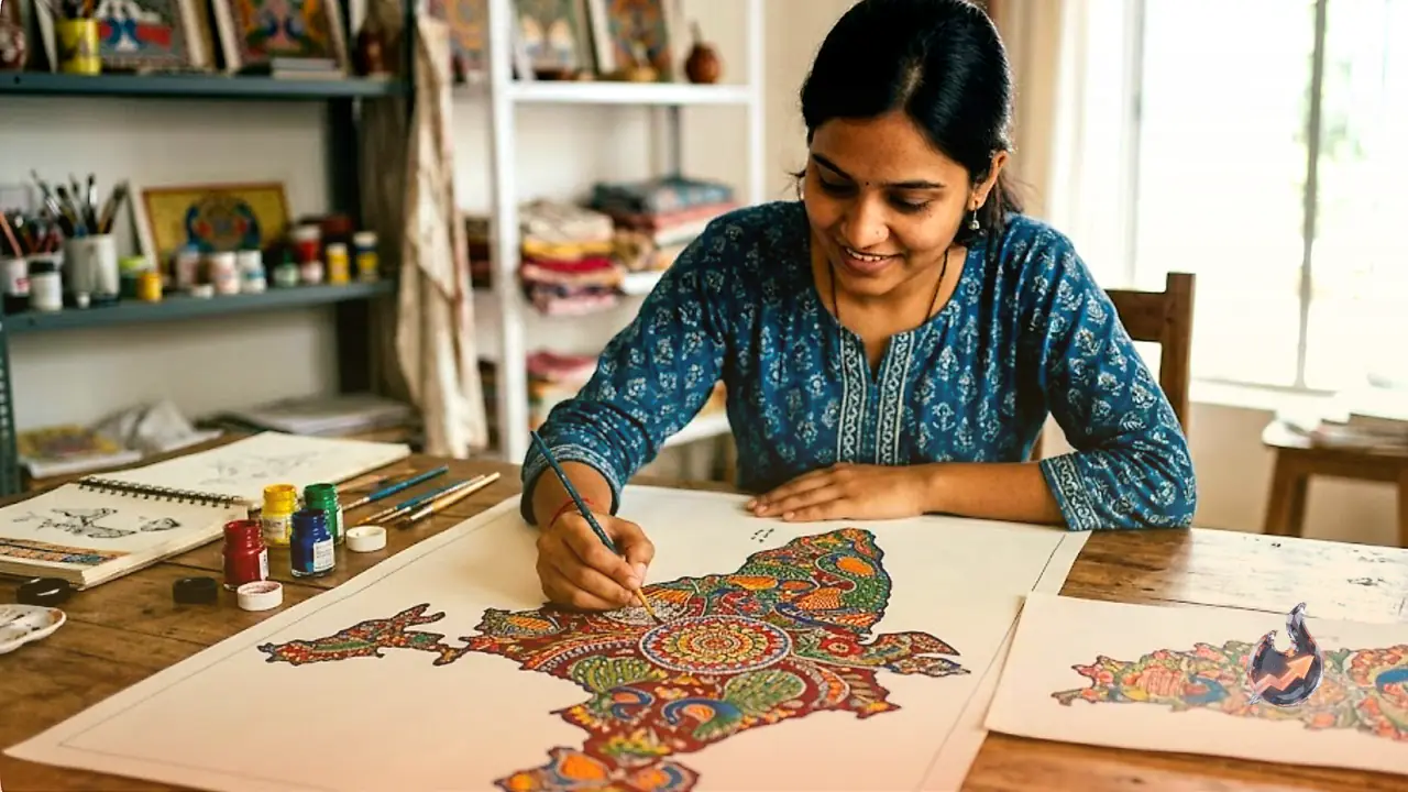 Anisha Dubey's Artistic Vision: Jamui Artist Transforms Maps of India and Bihar with Madhubani Art