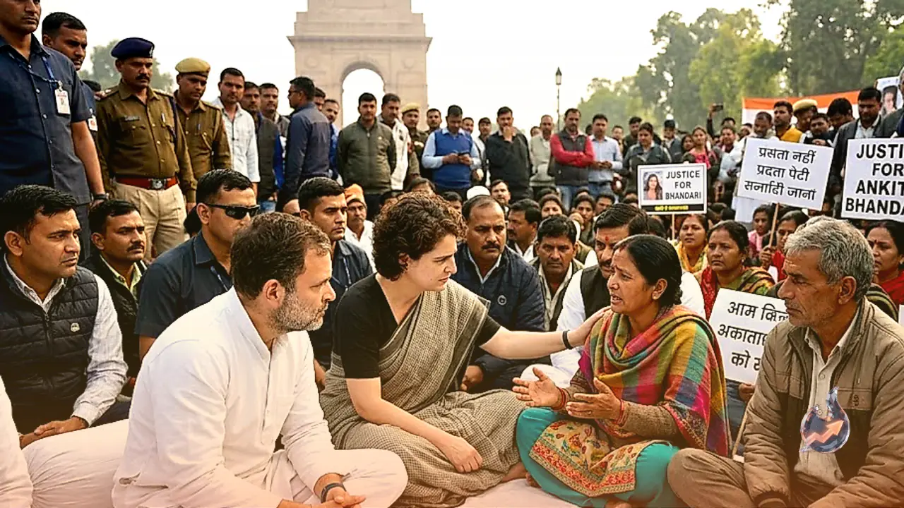 Ankita Bhandari Murder Case: Rahul and Priyanka Meet Victim's Parents Protesting at India Gate Demanding Justice