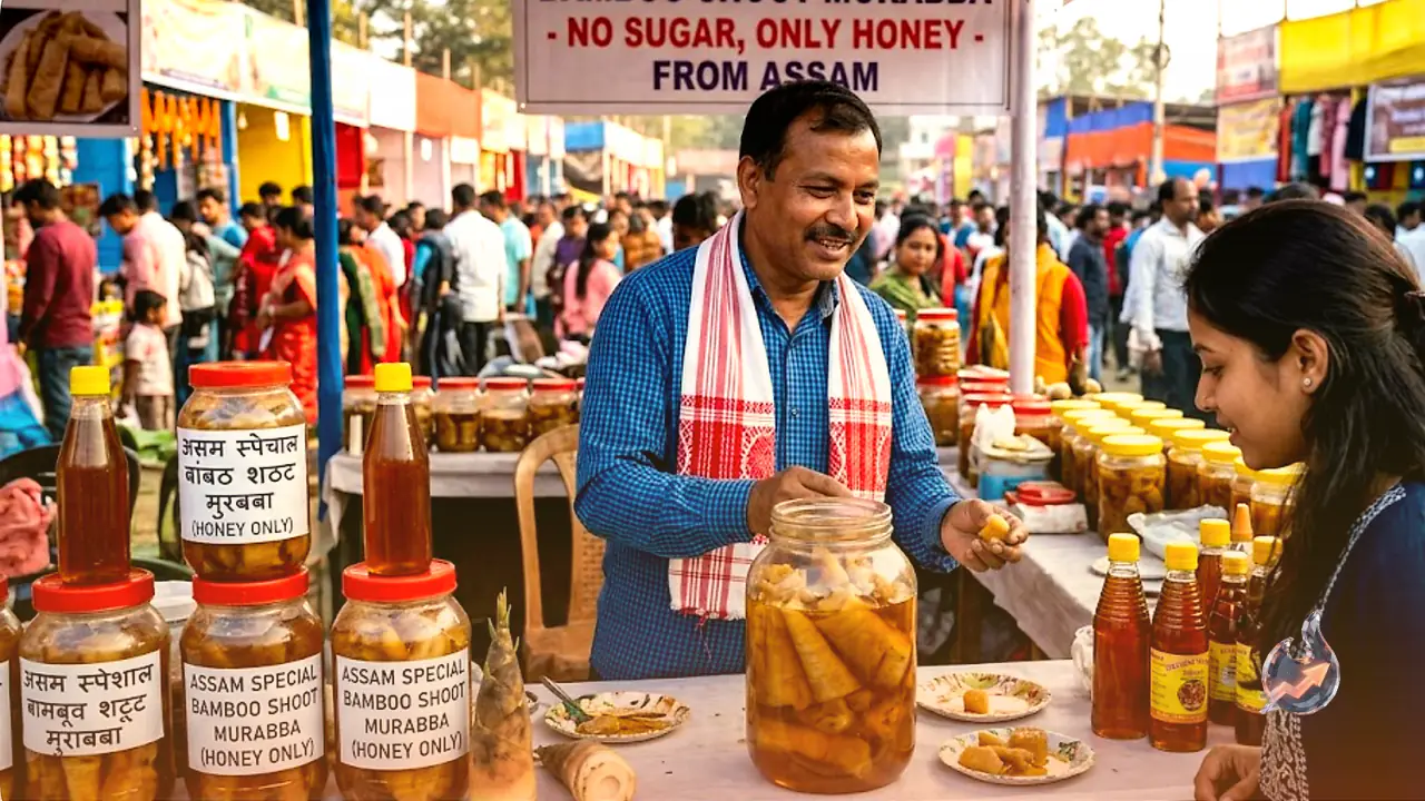 This Ghazipur fair stall is selling bamboo shoot murabba sweetened only with honey