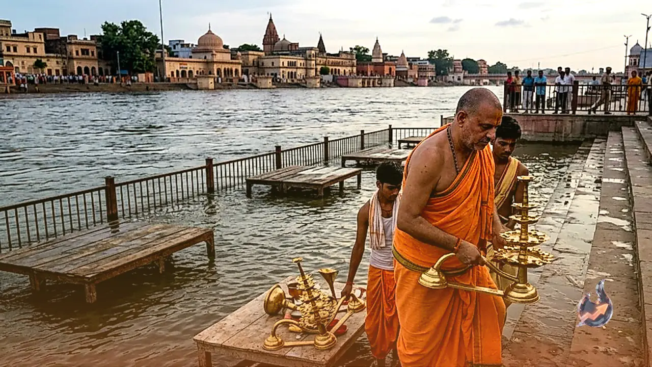 Saryu River Water Level Rises in Ayodhya, Ghats Submerged and Aarti Venue Shifted