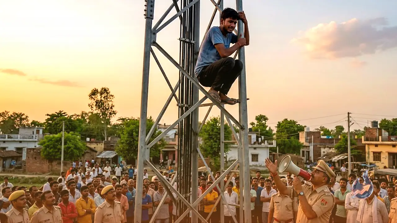 Lovesick Youth Climbs Mobile Tower in Badaun Demanding Marriage, Police Spend Hours Talking Him Down