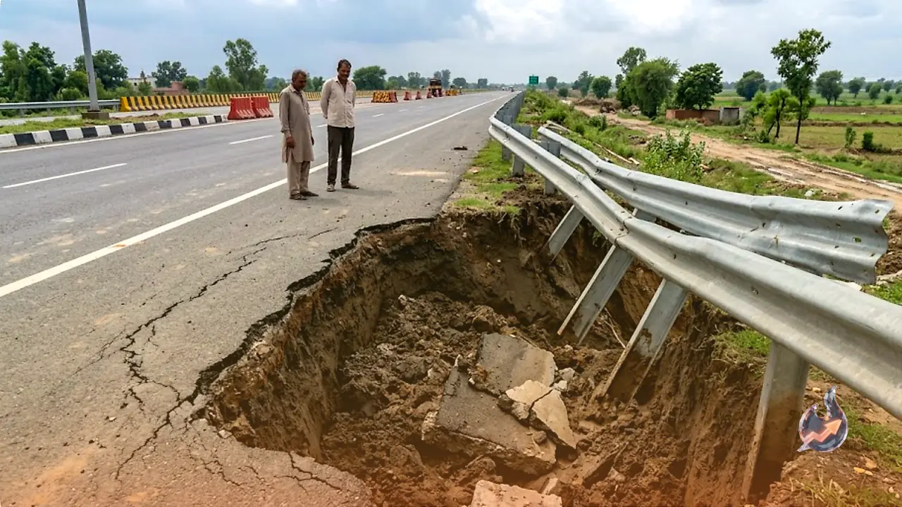 Heavy Rain Exposes Cracks in Delhi-Dehradun Expressway, Soil Washout Sinks Safety Railing Near Baghpat