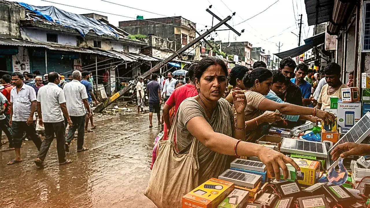 बहराइच में भीषण तूफान से बिजली तंत्र ध्वस्त, अंधेरे के बीच डीसी चार्जर और सोलर लाइट की मची होड़