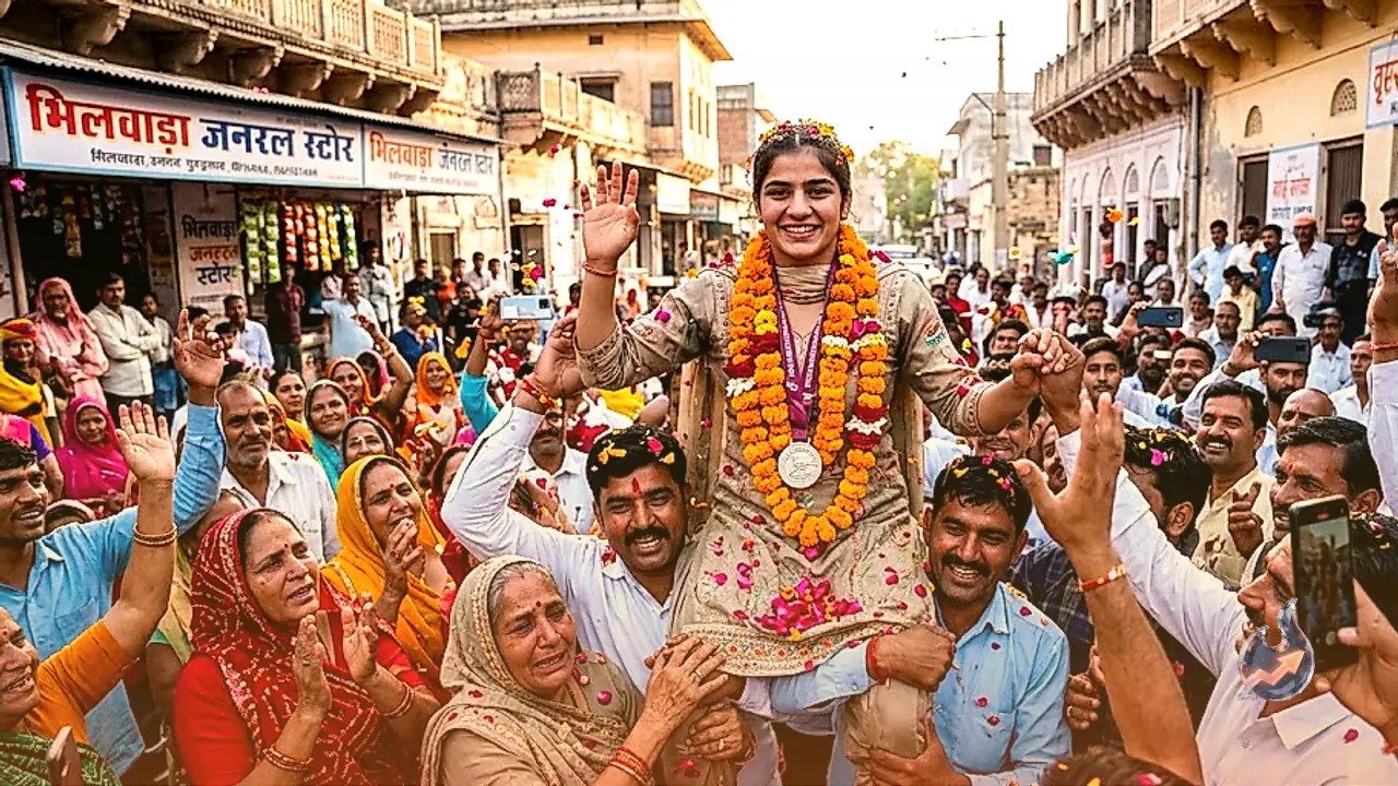Indian Wrestler Sandhya Bishnoi Returns Home to Heroic Welcome in Bhilwara After Winning Silver at Baku World Championship