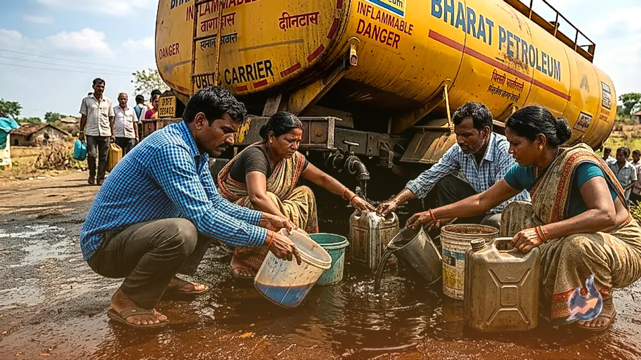 Bharat Petroleum Tanker Overturns in Balaghat: 20,000 Liters of Fuel Spilled as Crowds Rush to Scavenge
