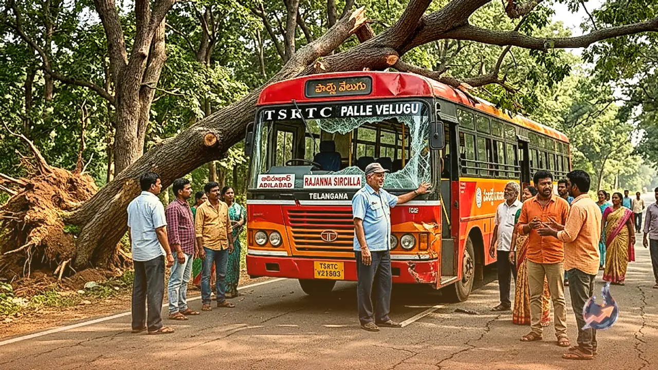 Giant Tree Crashes Onto Moving Bus Near Ballarpur, Driver's Quick Braking Saves All 40 Passengers