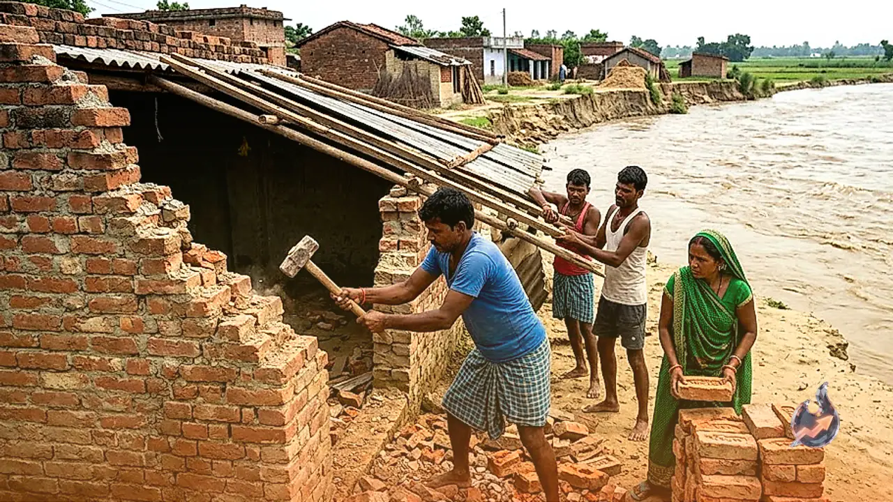 Ghaghara River Erosion Forces Villagers in Ballia's Gopal Nagar Tadi to Demolish Their Own Homes