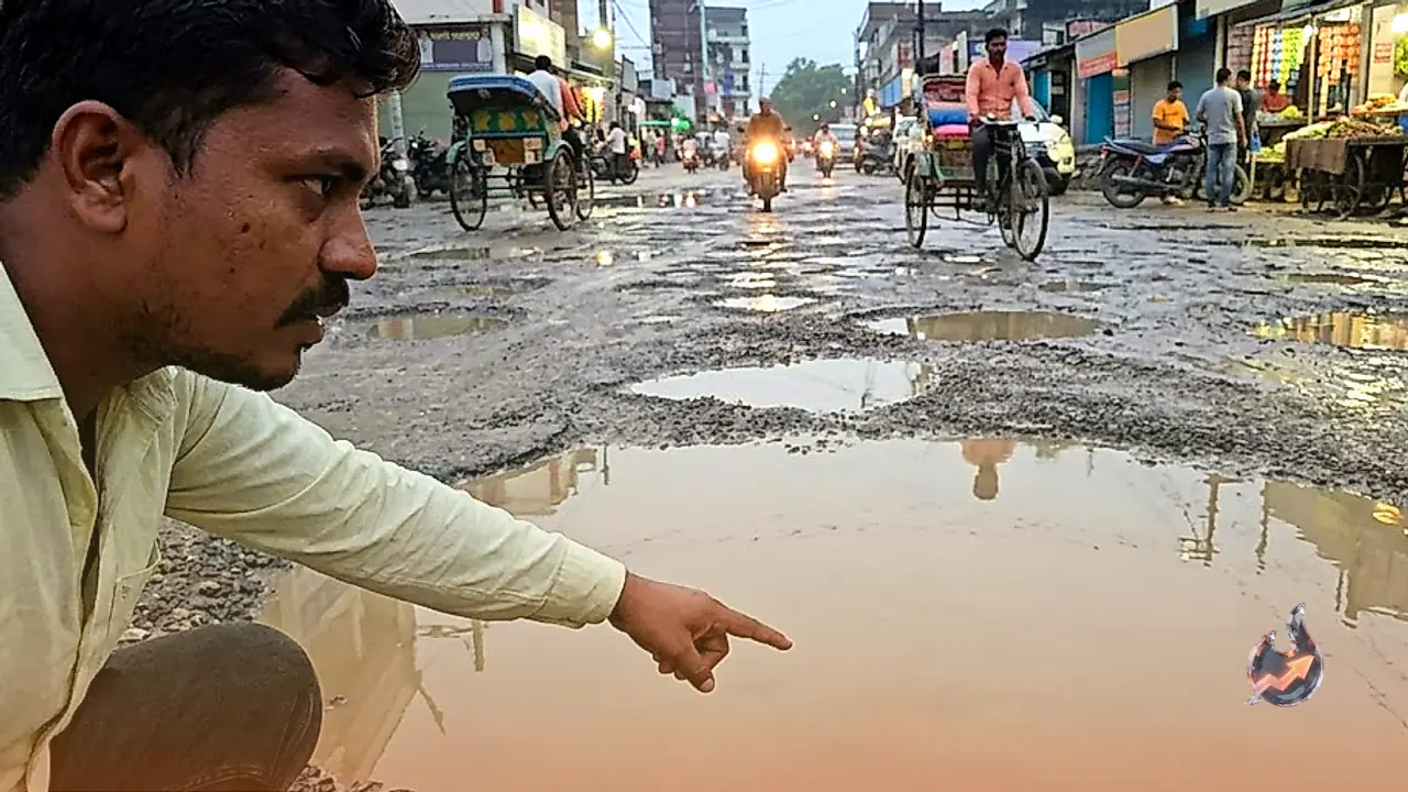 Potholes So Many They Can't Be Counted: Ballia's Middhi Marg Turns Into a Pond Every Monsoon