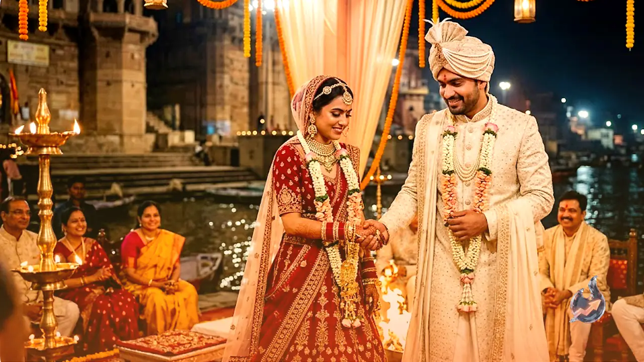 बनारस की उस रात अक्षिता राज ने रॉयल रेड लहंगे में बांधा समां, आकाशदीप संग जमी शाही जोड़ी