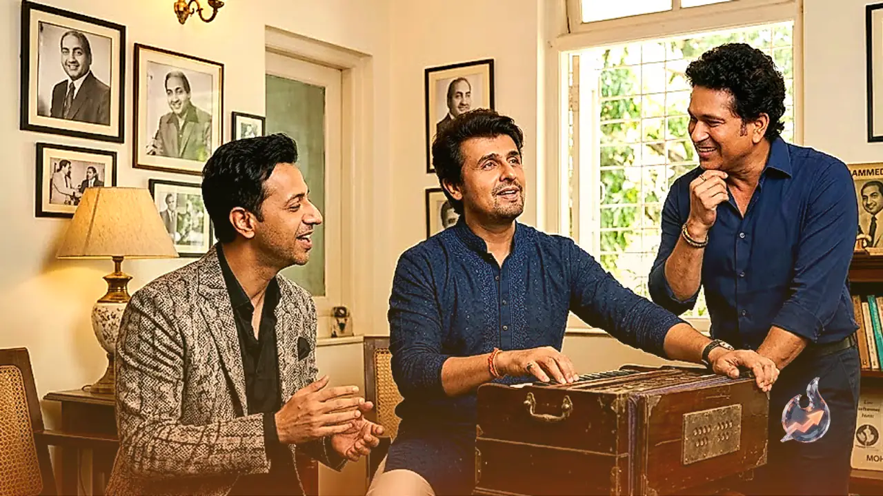 Sonu Nigam, Sachin Tendulkar, and Salim Merchant Visit Rafi Mansion, Sing 'Deewana Hua Badal' on Mohammed Rafi's Harmonium