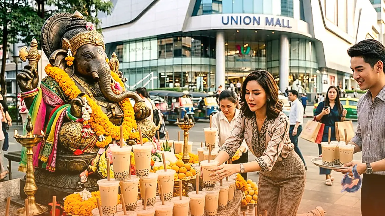 Devotees in Bangkok Offer Boba Milk Tea to Lord Ganesha Instead of Traditional Sweets