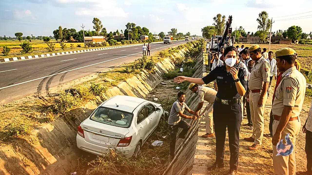 Speeding Car Plunges Into Drain Near Surwari Village, SDM's Timely Intervention Saves Driver