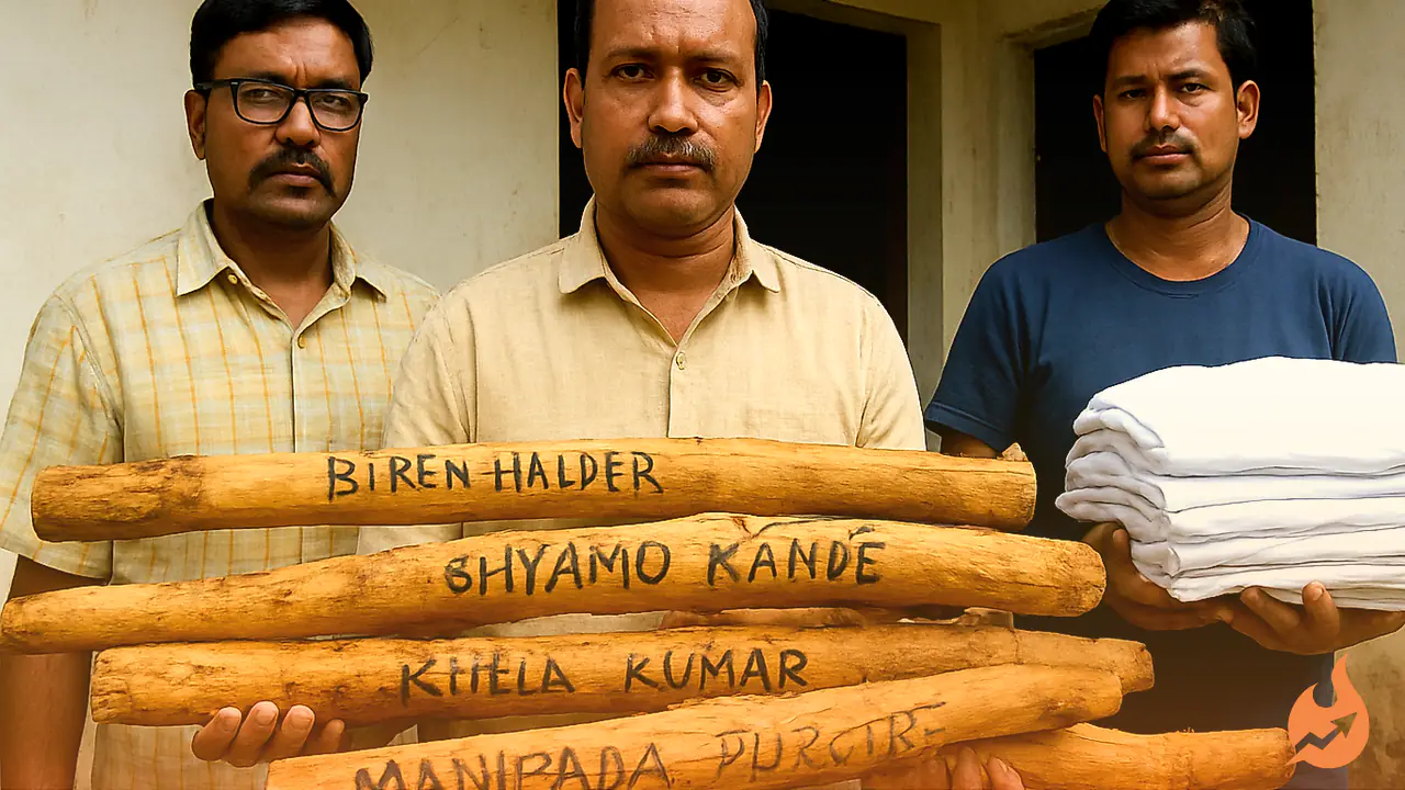 Sticks Bearing BJP Workers' Names and Stacks of White Funeral Cloth Found at TMC Office in Bardhaman