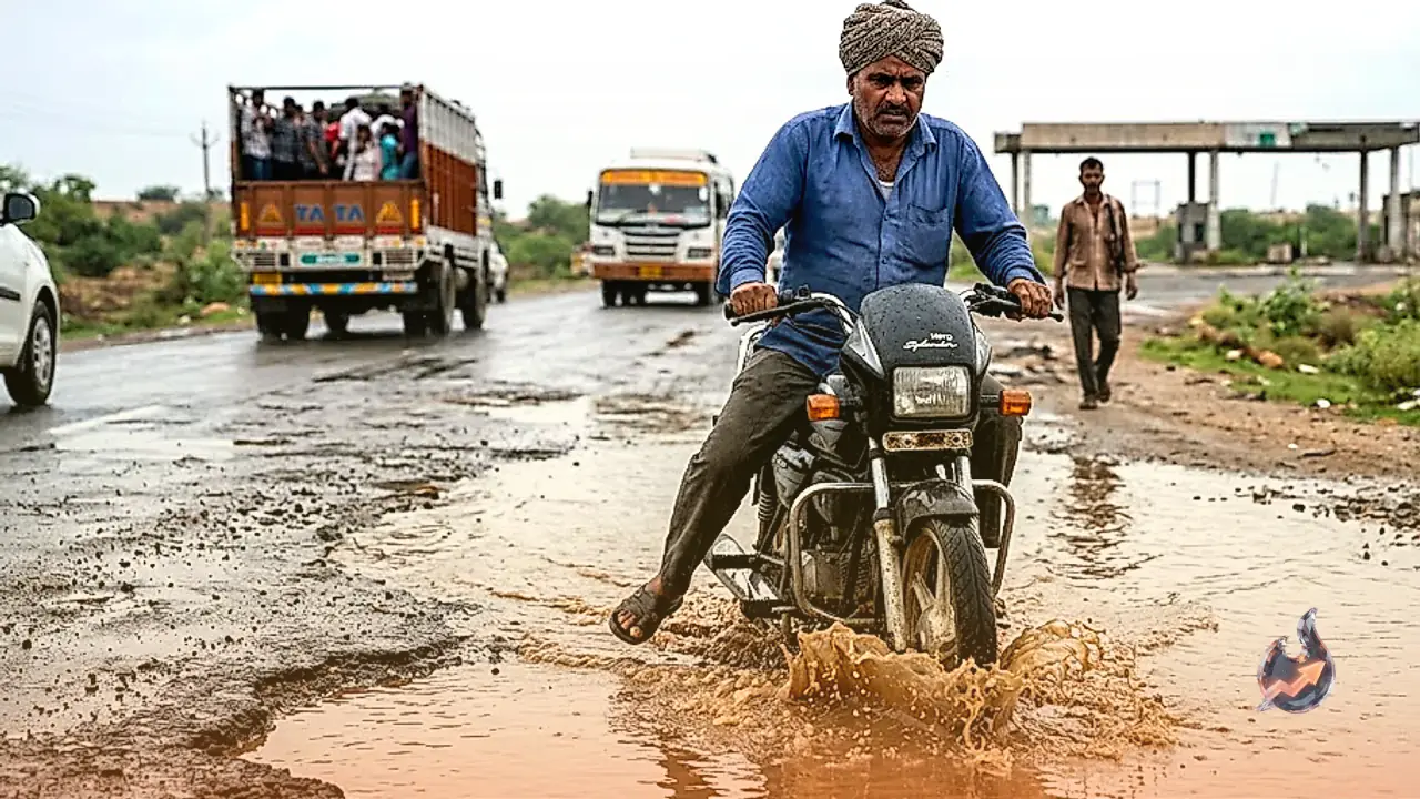 Rain-Filled Potholes Turn This Rajasthan Highway Into a Deadly Trap Every Monsoon