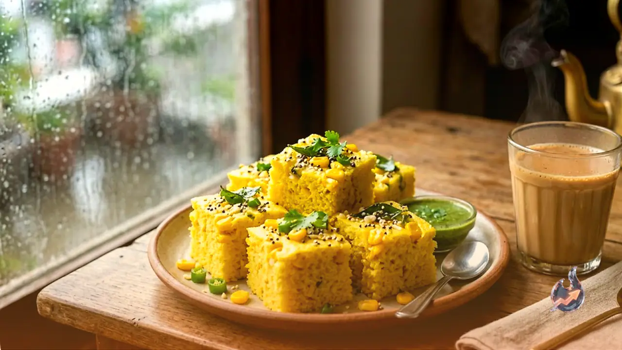 This Garlic Corn Dhokla Recipe Is the Protein-Rich Snack Your Monsoon Chai Deserves