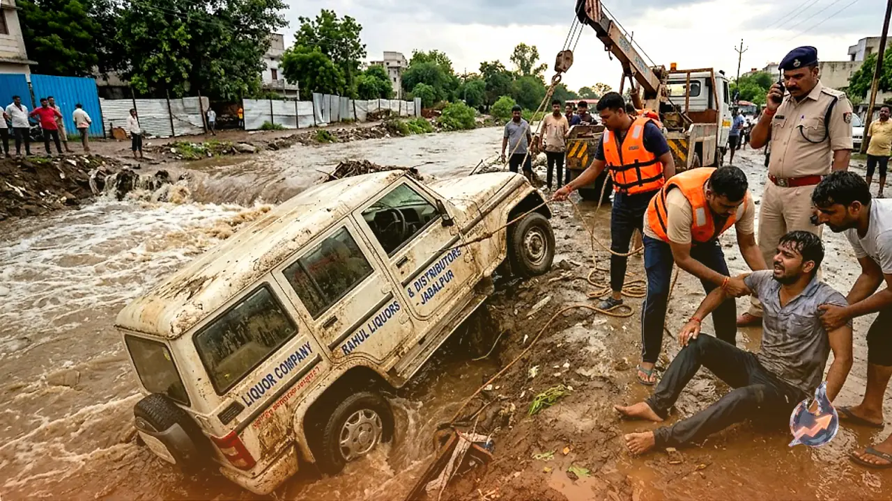 Flash flood in Jabalpur sweeps away liquor company's Bolero, kills driver Ravi Pille as three are rescued
