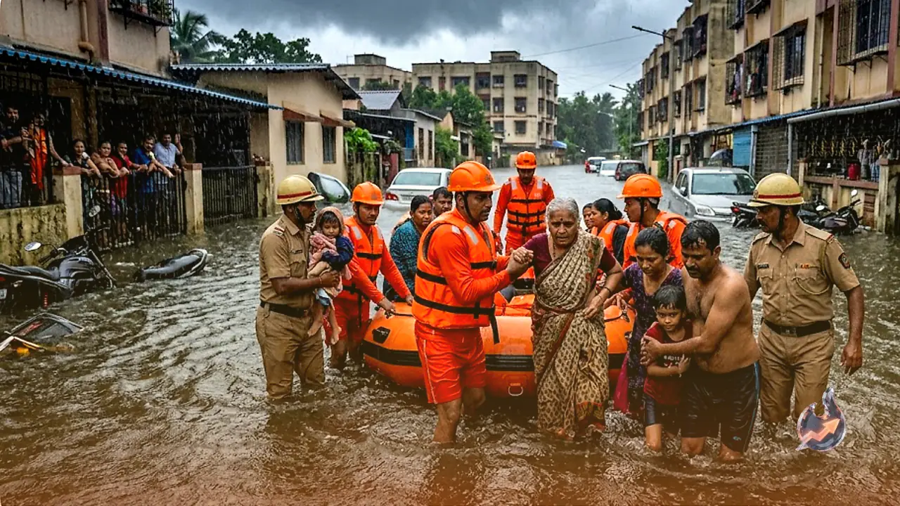 Torrential Rain Grinds Mumbai to a Halt as Rescuers Pull Two Dozen People to Safety in Vasai