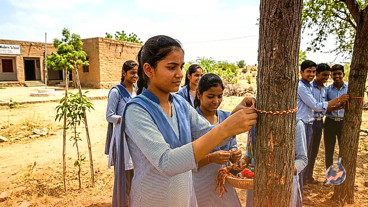 Students in Barmer Redefine Raksha Bandhan by Tying Sacred Threads to Trees and Pledging Environmental Care
