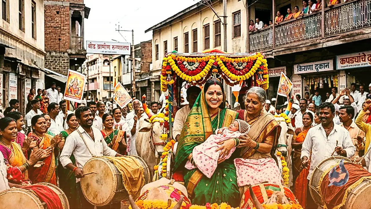 बीड के दहिफले परिवार में 5 पीढ़ियों बाद जन्मी बेटी, रथ और ढोल-ताशों के साथ हुआ ऐतिहासिक स्वागत