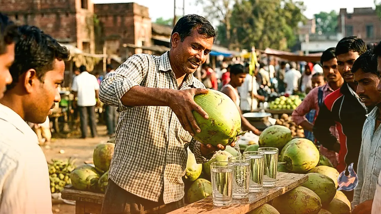 Bengal Coconuts Yielding Four Glasses of Water Draw Crowds in Medininagar
