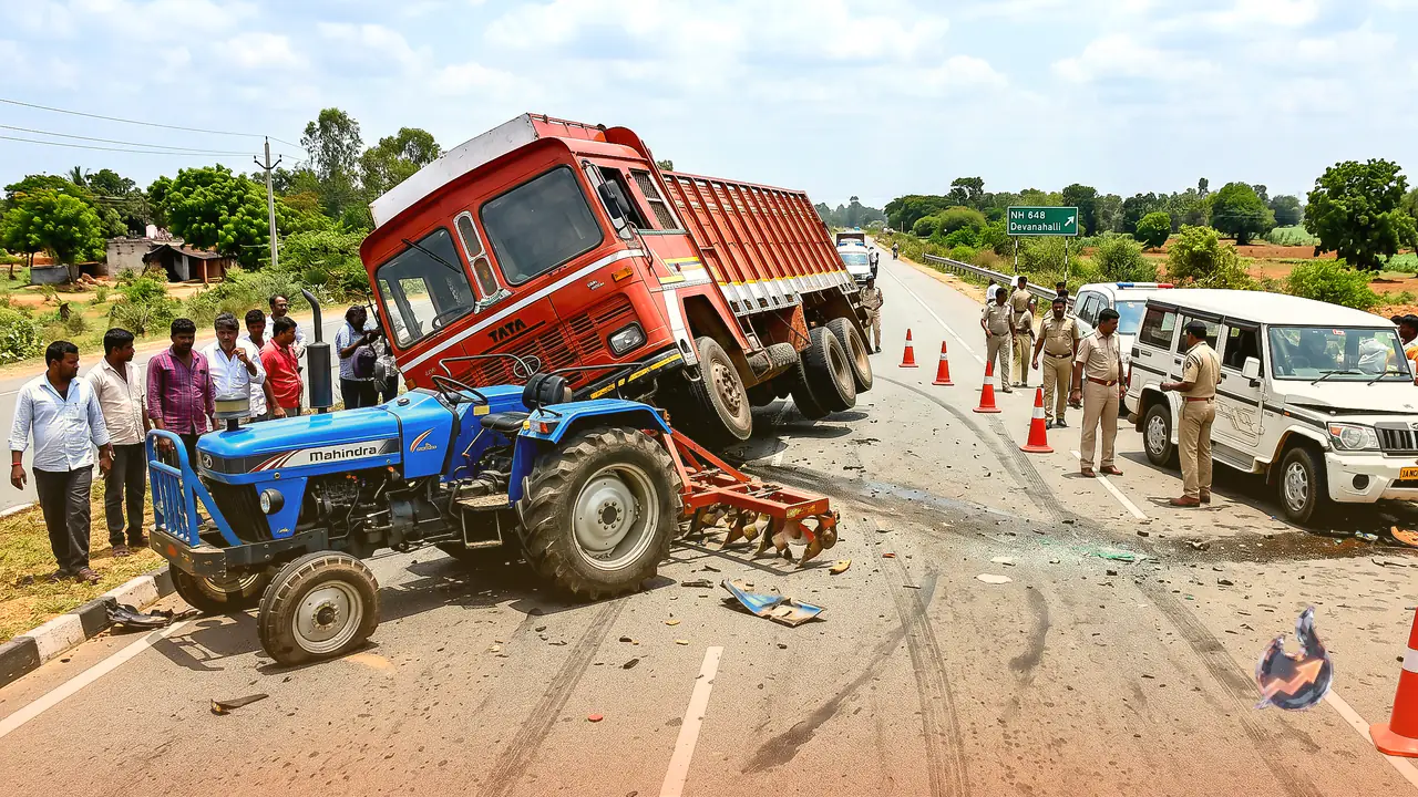 Out-of-Control Lorry Triggers Multi-Vehicle Pile-Up on Bengaluru Rural Highway, CCTV Captures the Terrifying Crash