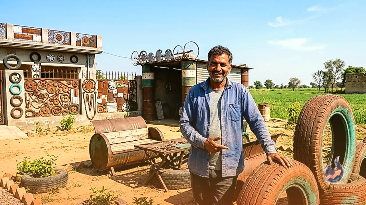 Bharatpur Farmer Kamal Meena Turns Rusty Tyres and Scrap Metal Into a Stunning Farmhouse Makeover