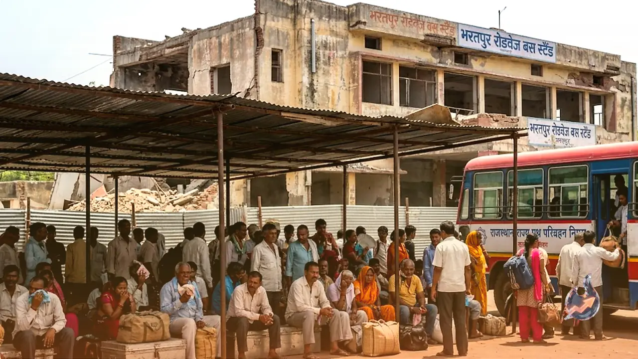 Bharatpur's Roadways Bus Stand Building Crumbles, Leaving Passengers Stranded Under a Makeshift Tin Shed