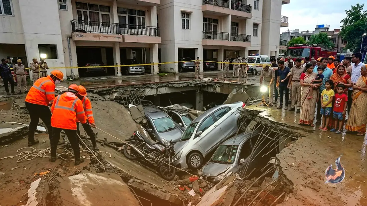 Heavy rain triggers basement collapse at Kanpur housing society, over 50 residents evacuated safely