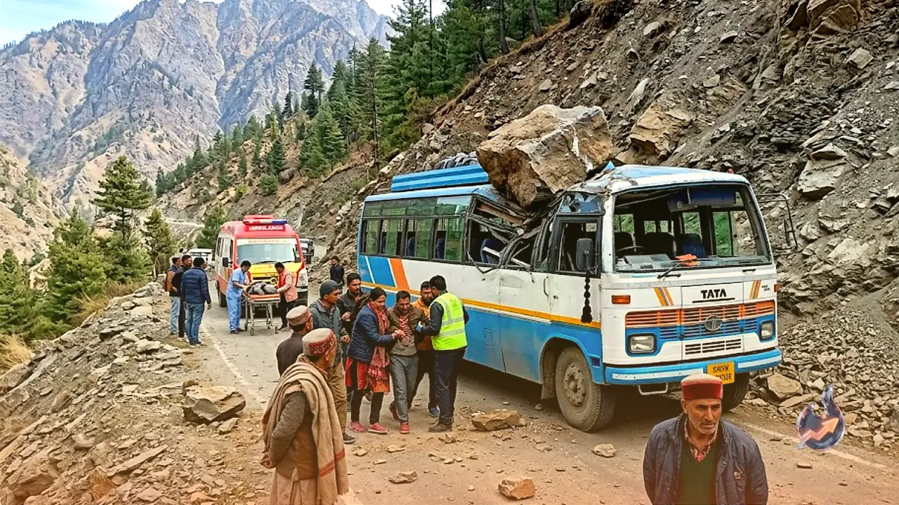 भरमौर मार्ग पर पहाड़ से बस पर गिरा पत्थर, एक श्रद्धालु की जान गई, कई घायल
