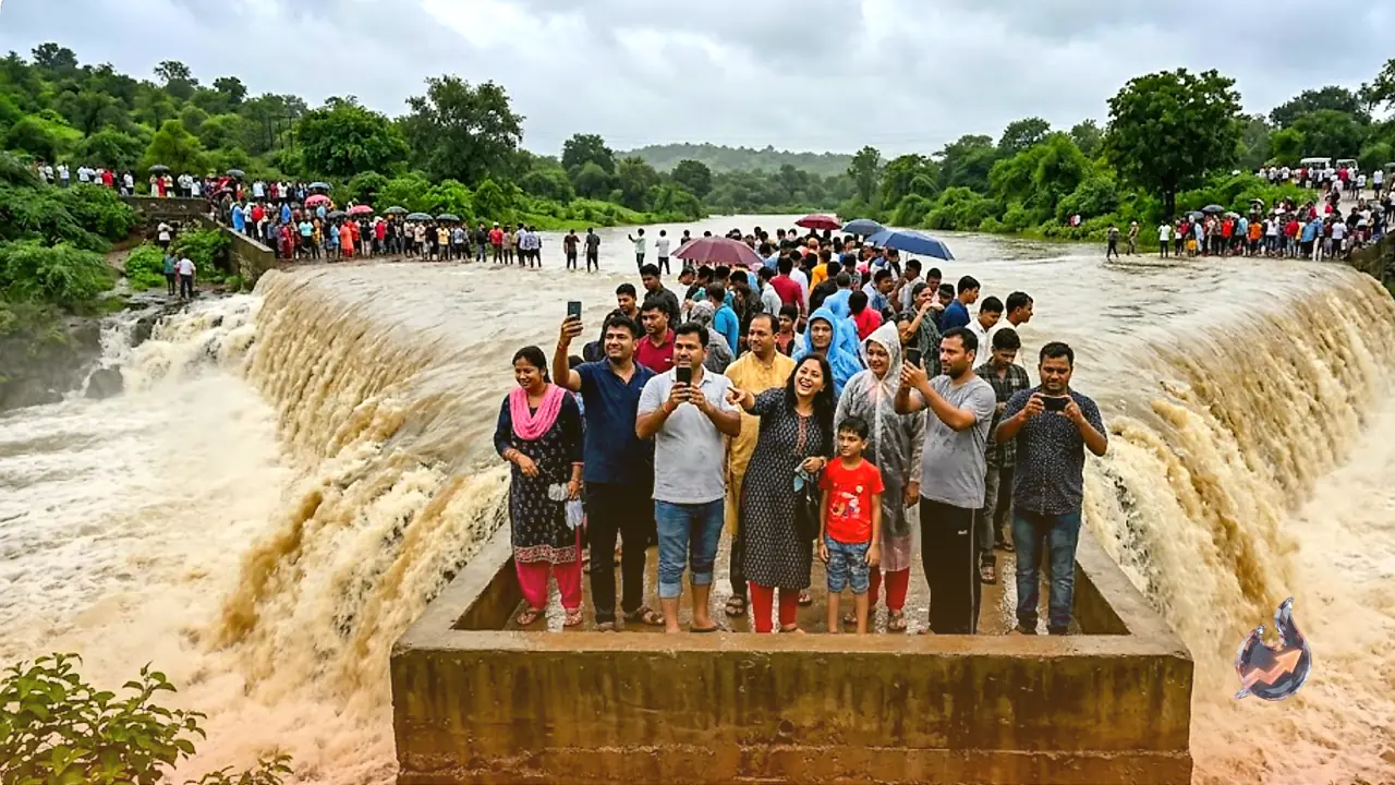 Monsoon Turns Bhilwara's Menali River Into a Roaring Waterfall, and Tourists Can't Stay Away