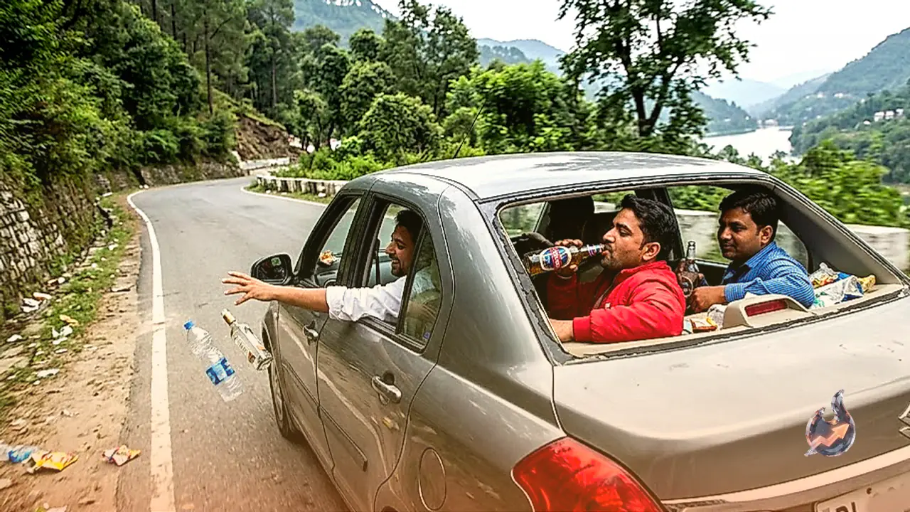भीमताल में पर्यटकों की शर्मनाक हरकत, चलती कार में शराब पीकर सड़क पर फेंकी बोतलें