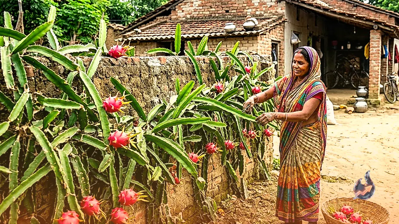 Bihar farmer grows dragon fruit on compound wall for security and fresh harvest