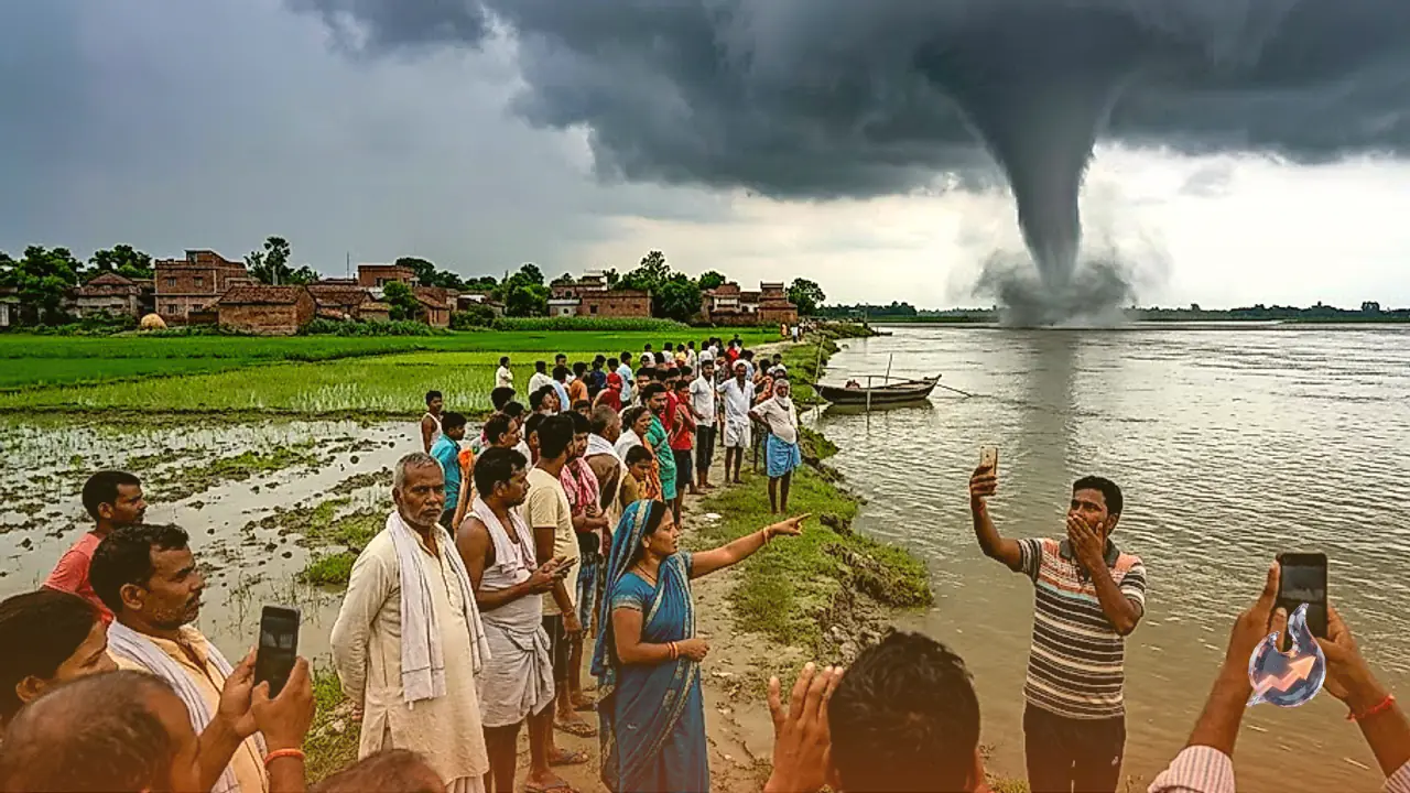 Rare Waterspout Spotted Over Samastipur in Bihar, Funnel-Like Cloud Column Draws Attention