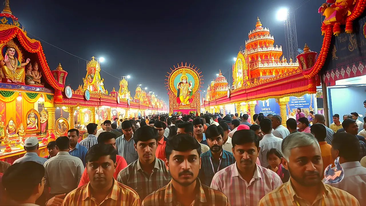 Bilaspur Celebrates Shardiya Navratri with Spectacular Durga Pandals Featuring Stationery Art and Krishna Virat Swaroop