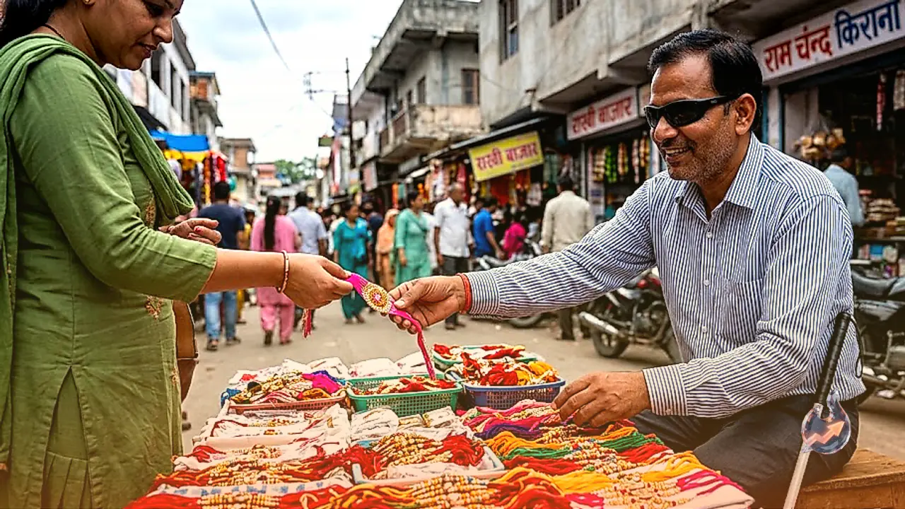 बिलासपुर के विपिन परमार ने पेश की आत्मनिर्भरता की मिसाल, आंखों से दिखाई न देने के बावजूद बेच रहे हैं राखियां