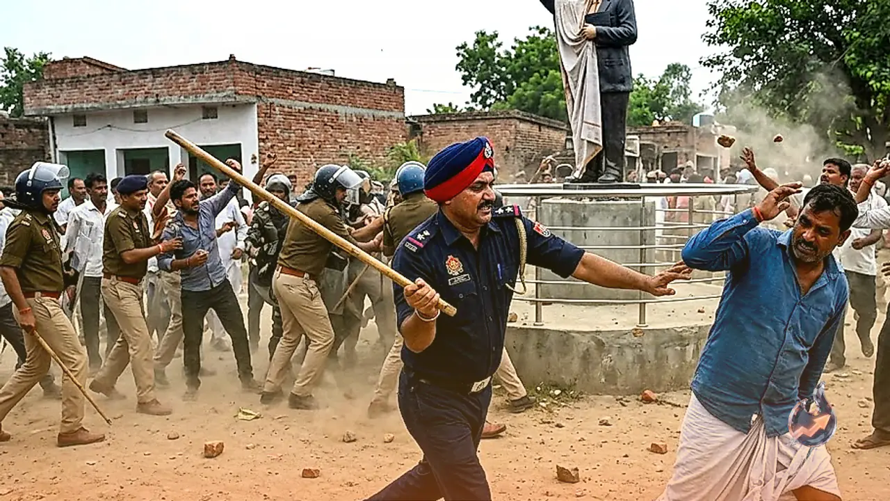 Clash in Badaun Over Unapproved Ambedkar Statue Installation Triggers Mob Stone Pelting and Police Lathi Charge